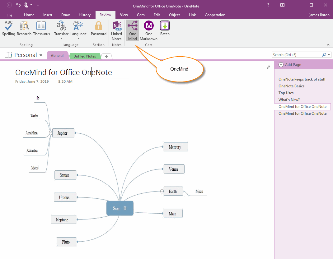 OneMind Icon Shown in OneNote