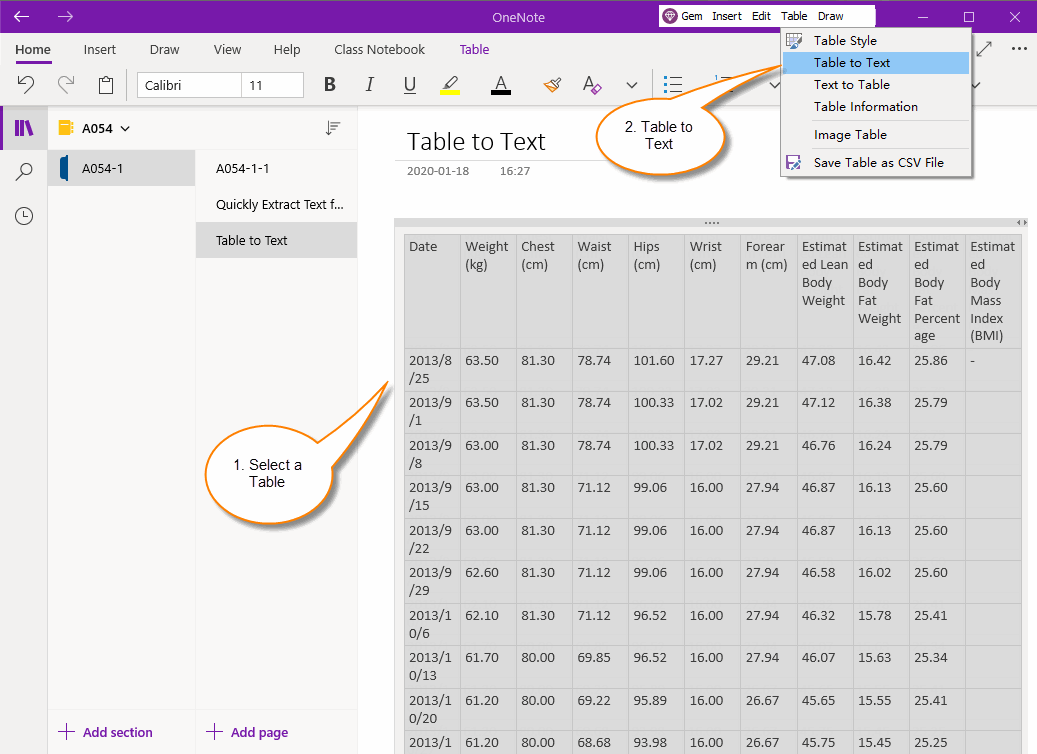 Select a Table in OneNote