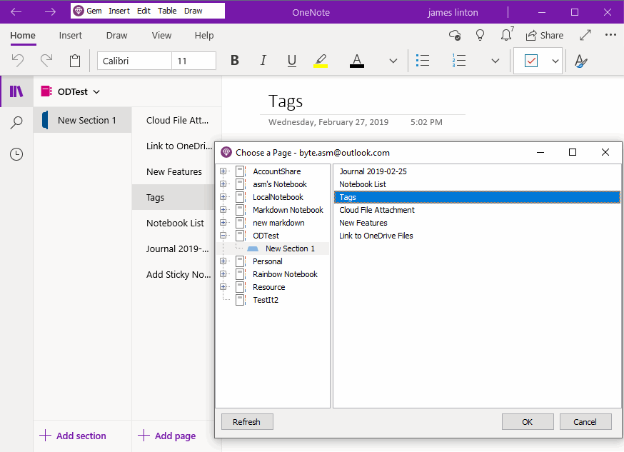 Choose a OneNote Page Include Tags