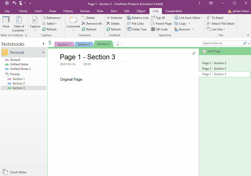 Create friendship pages for current OneNote page with the Gem for OneNote