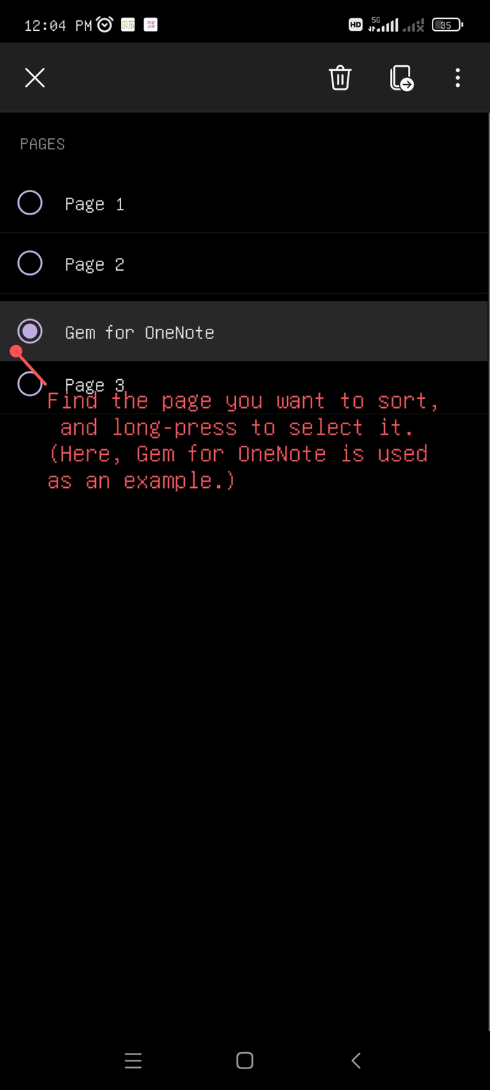 Long-press the page tab until it is selected and can be dragged.
