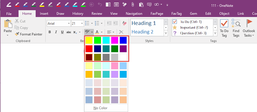 OneNote's highlight color