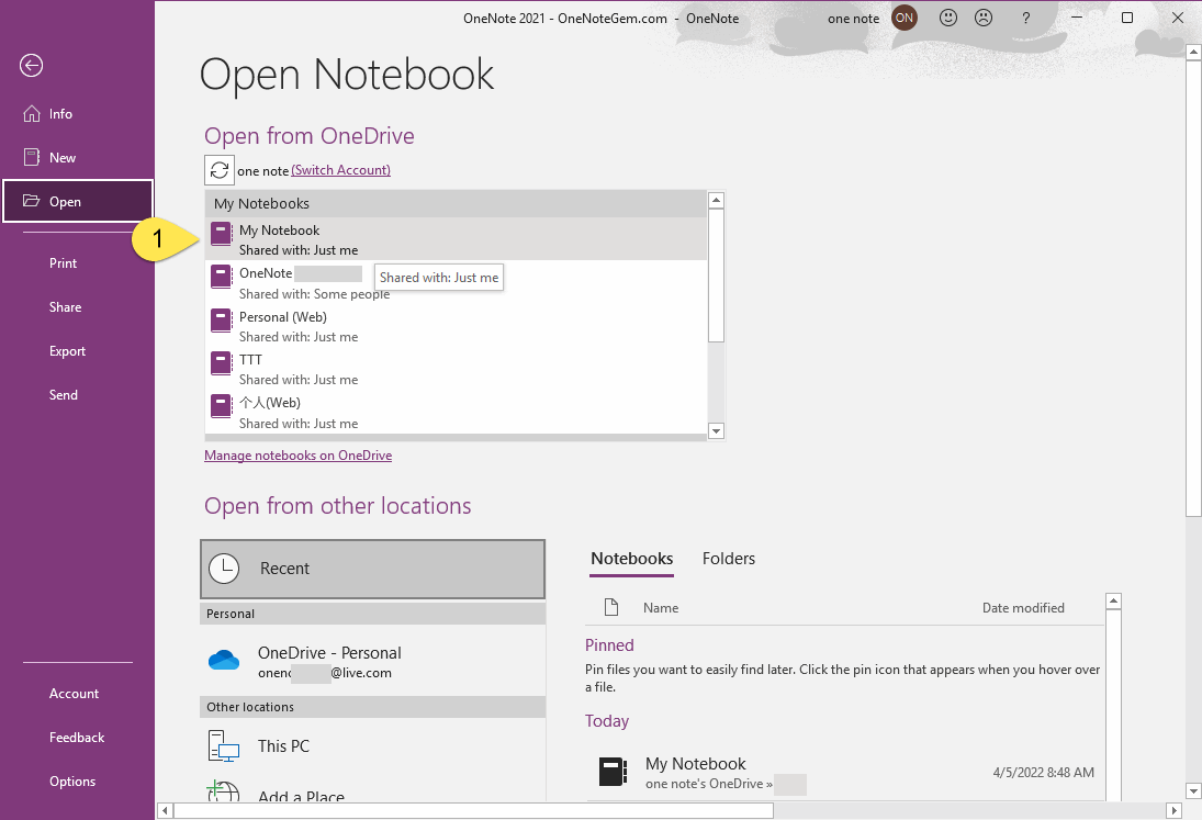 Step 3: Open Target Notebook from Target OneDrive Account