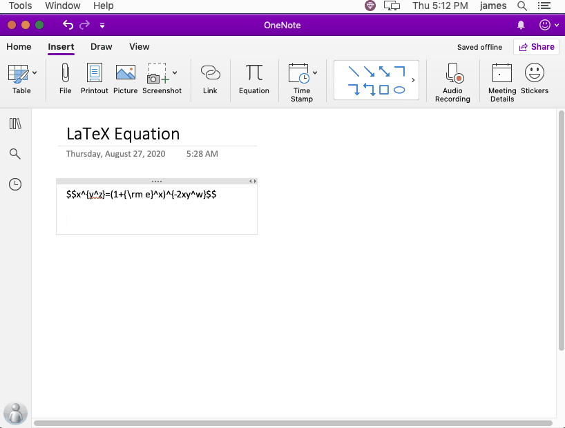 Copy the LaTeX expression from the Web page, generate an image equation, and put it in Mac OneNote.