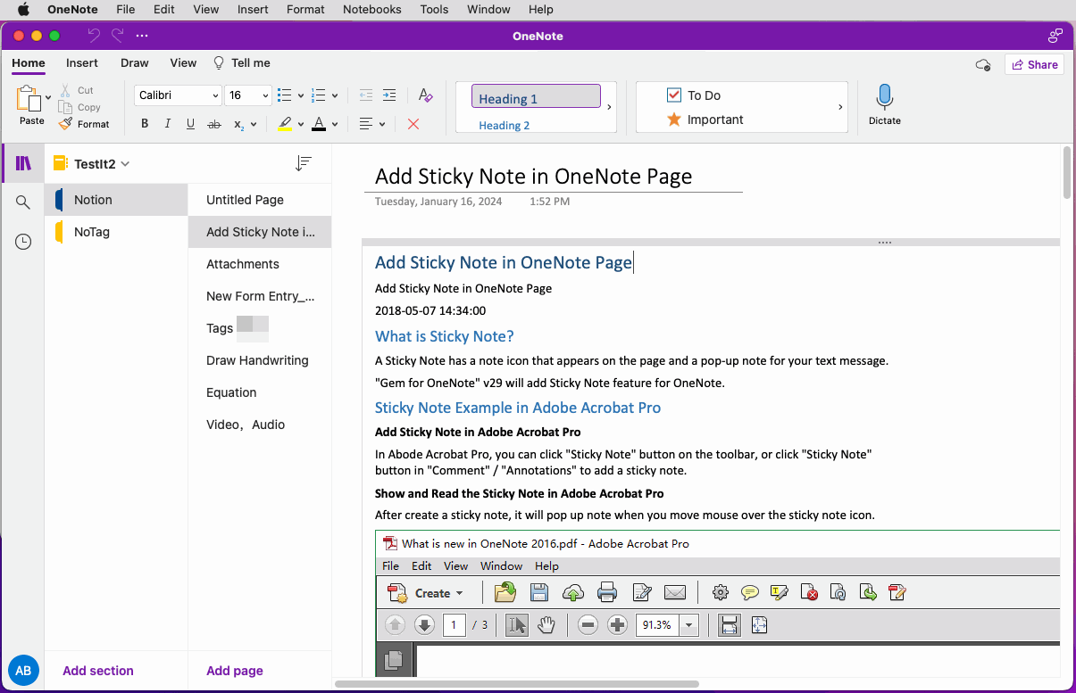View Imported Pages in Mac OneNote