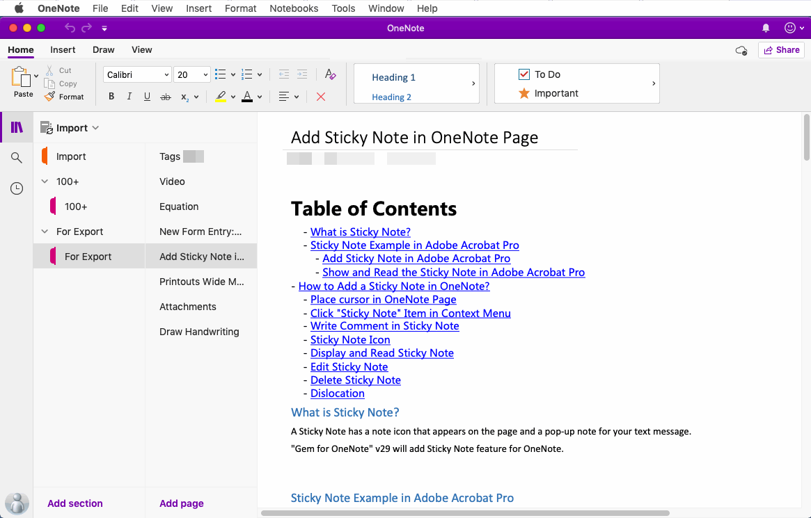 The Tree Structure and Its Page After Imported to OneNote