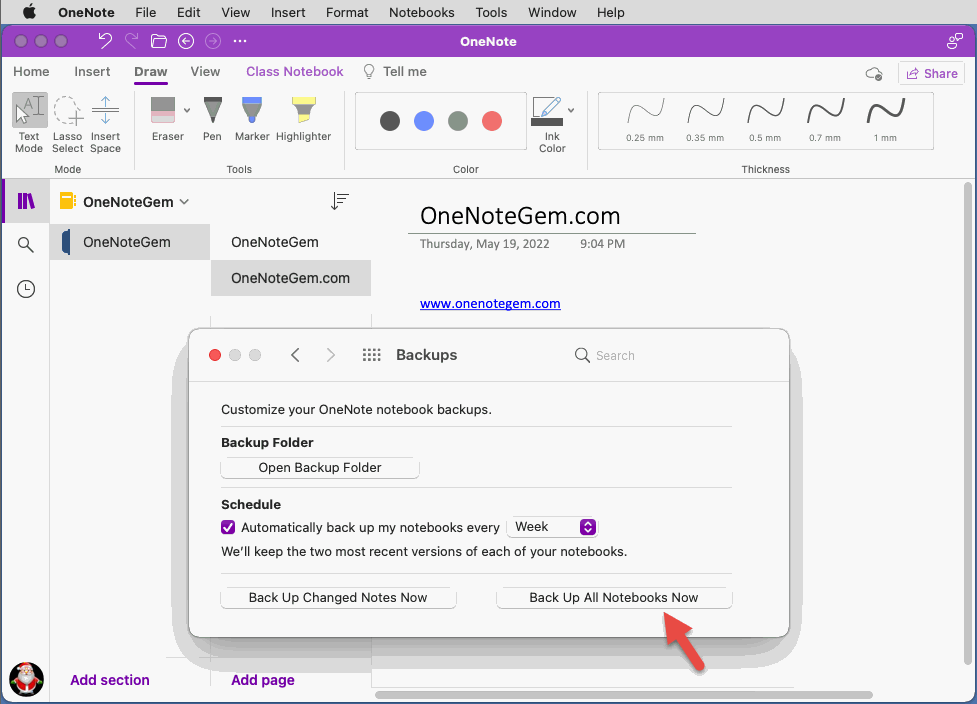 Backup Features of Mac OneNote