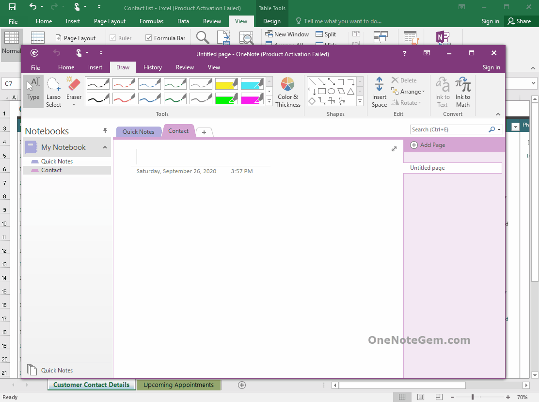 Send the selected multiple rows from Excel to OneNote and generate multiple corresponding OneNote pages to take notes for the rows that correspond to Excel.