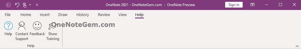 OneNote 2021 Help tab
