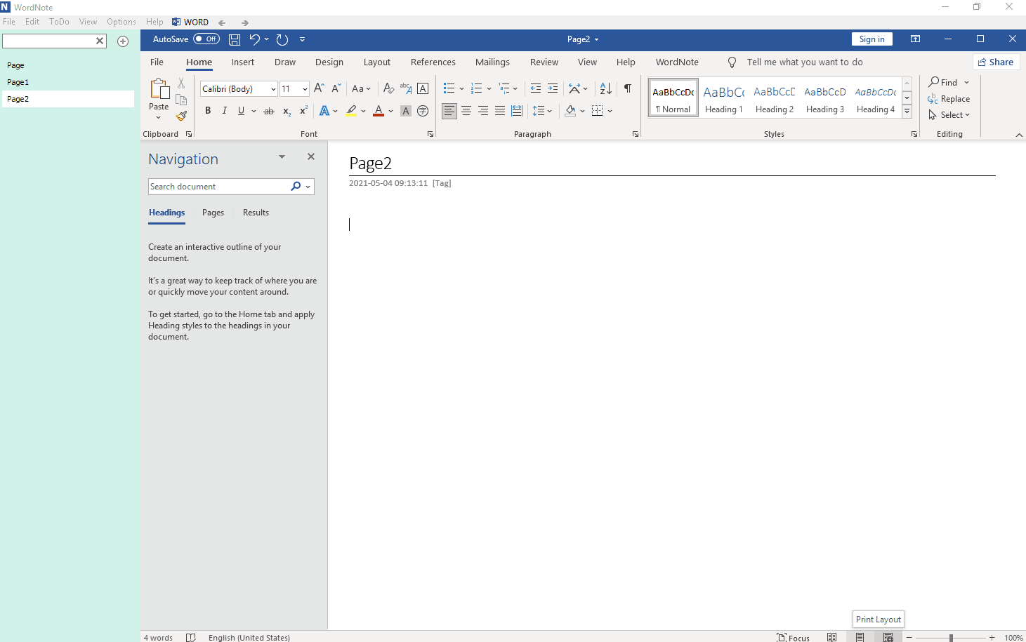WordNote 2021 uses quick command phrases to style paragraph quickly, including heading styles, check box.