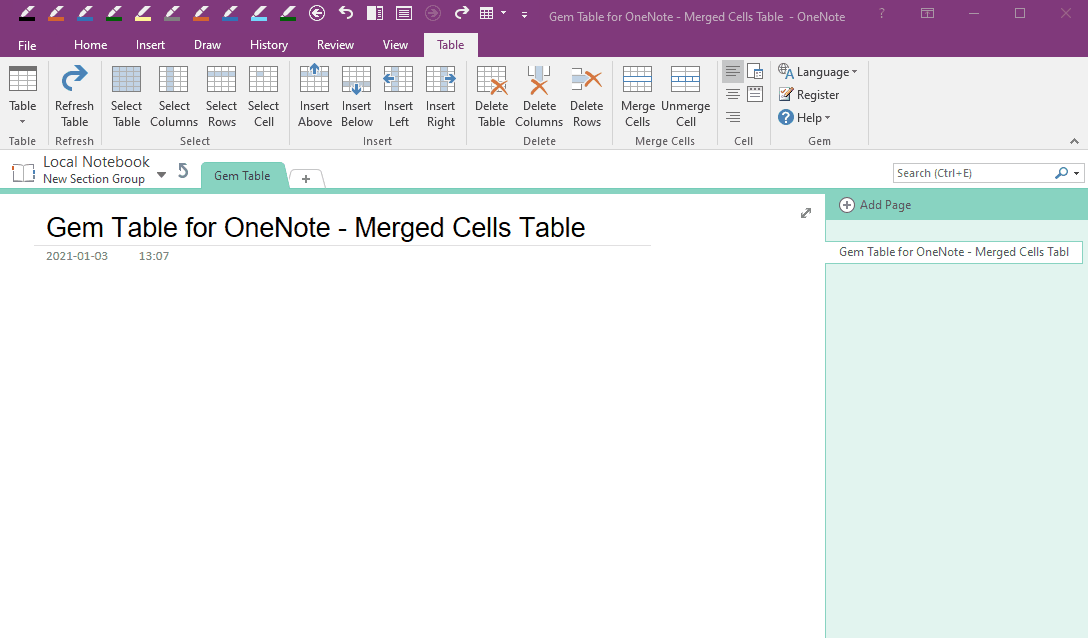 Merge Cells Table for OneNote